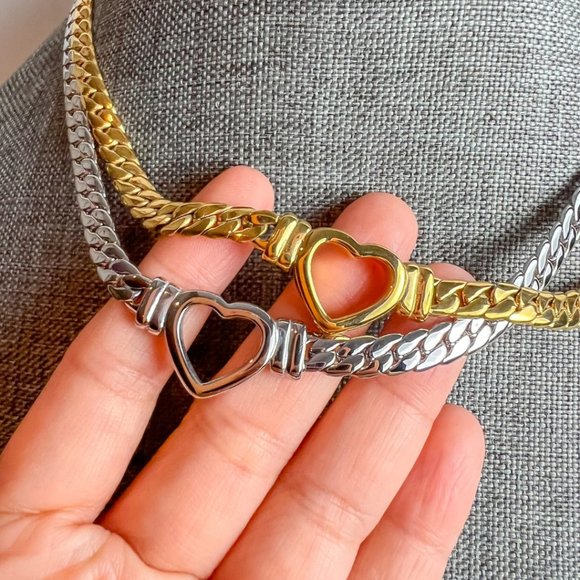 Heart Choker Thick Chain Necklace Thick Choker Heart Chain Heart Pendant Chain - Picture 10 of 14